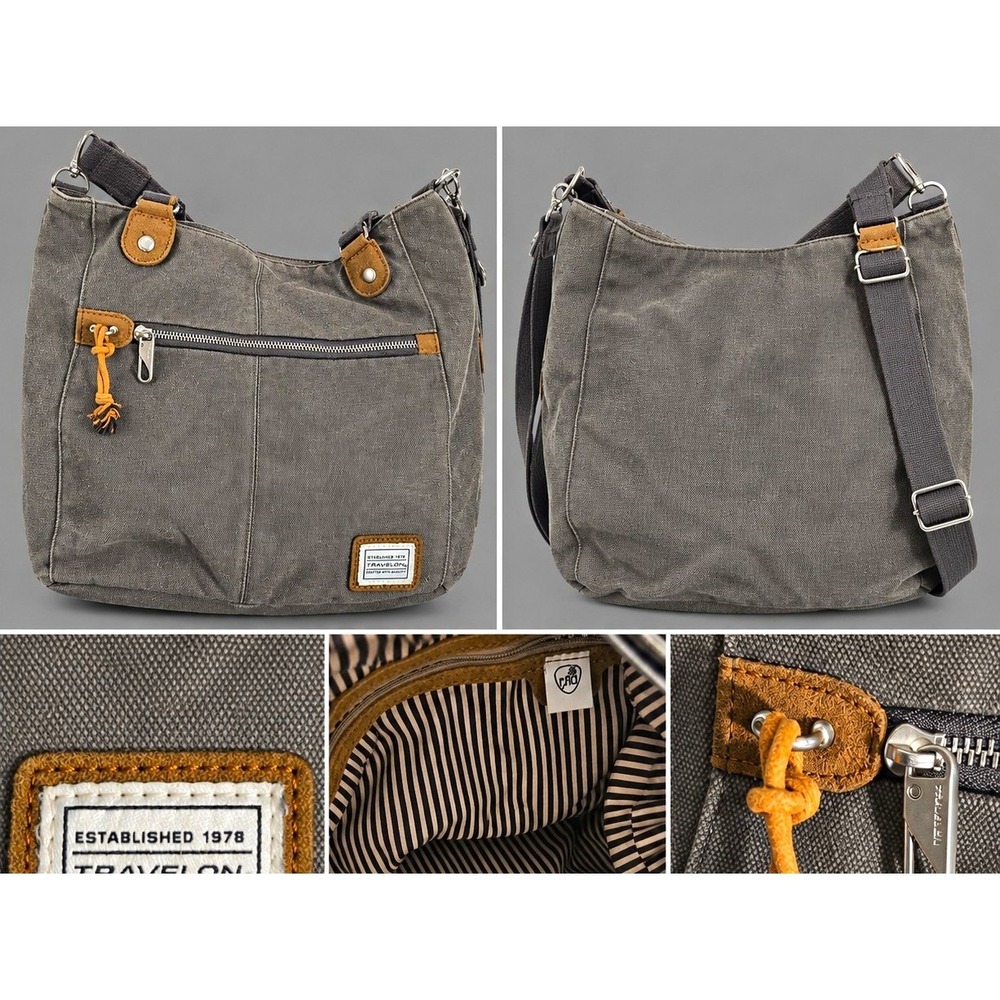 Vid 126. Travelon Anti-Theft Heritage Gray Canvas Crossbody Hobo Bag RFID